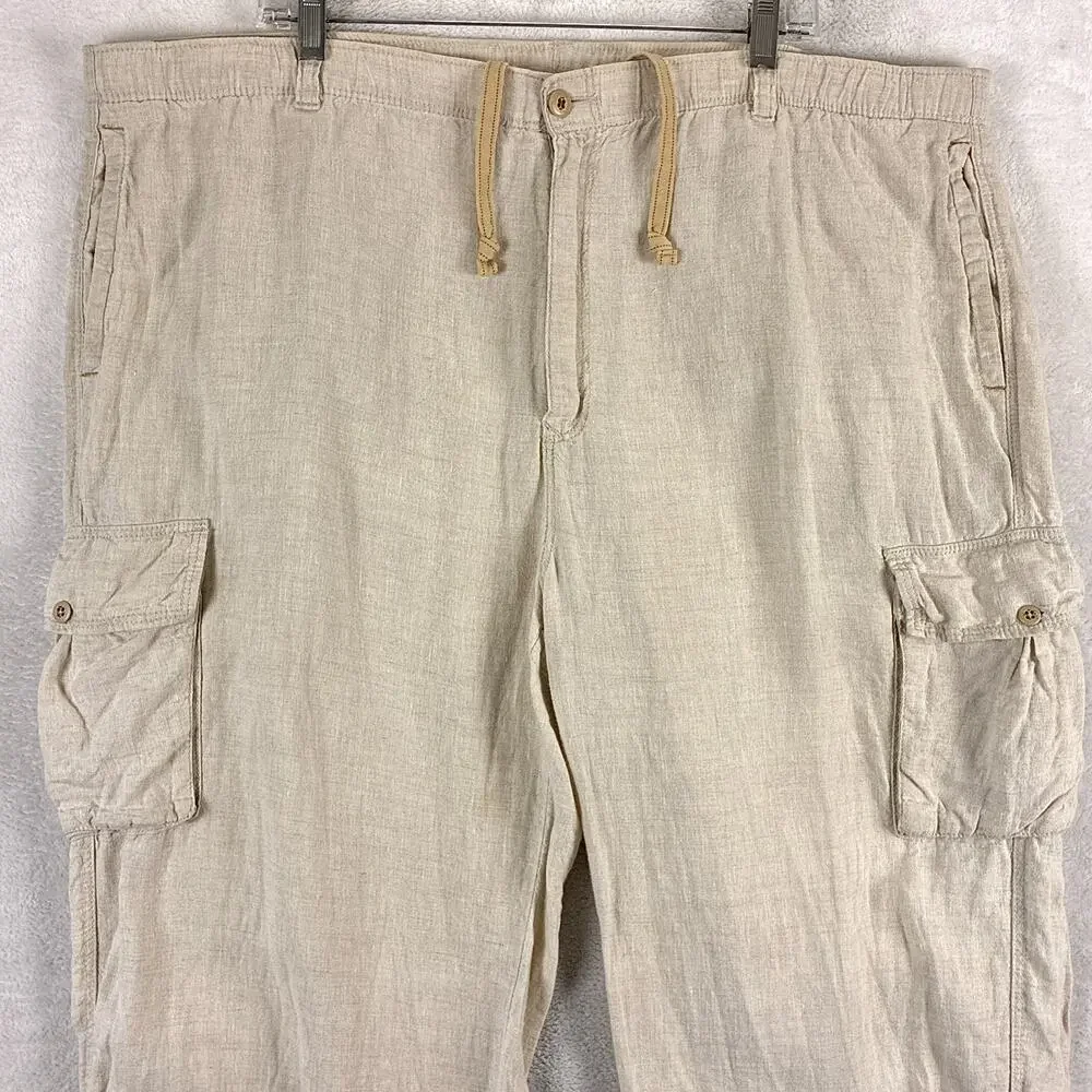 Tommy Bahama Pants Mens XXL Beige Linen Cargo Drawstring Preppy Beach Summer